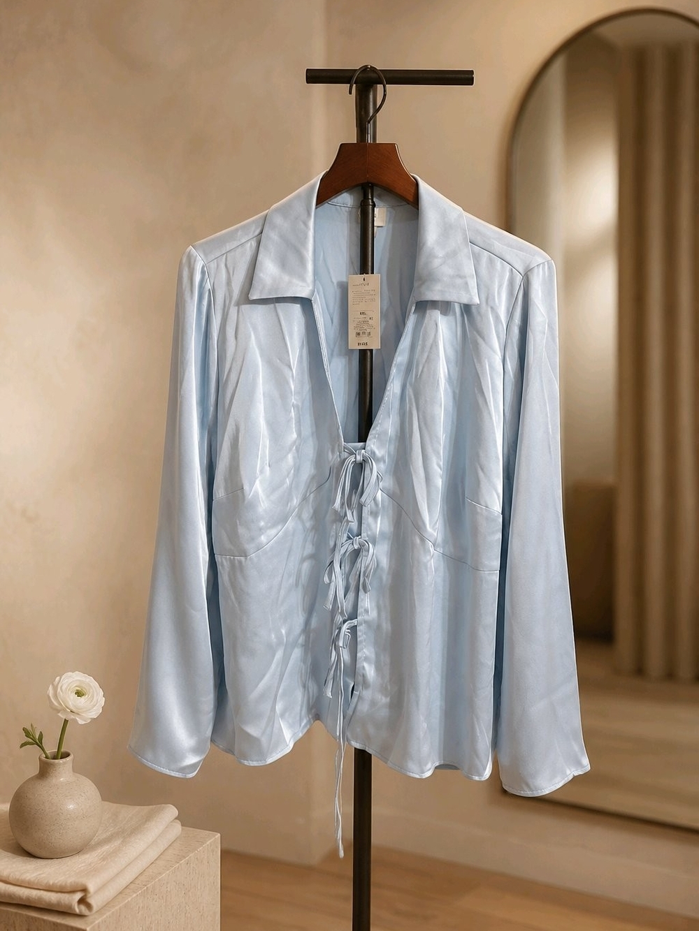 a new day Pale Blue Satin Tie-Front Blouse